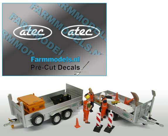 2x Atec Wit op transparante stickers 5.5 mm hoog Pr&eacute;-Cut Decals 1:32 Farmmodels.nl