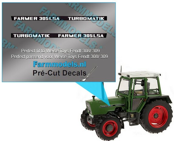 FARMER 305 LSA TURBOMATIK type stickers Pr&eacute;-Cut Decals 1:32 Farmmodels.nl 