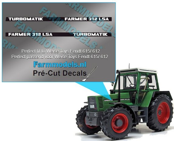 FARMER 312 LSA TURBOMATIC type stickers (voor Fendt 612/ 615 Weise)  Pr&eacute;-Cut Decals 1:32 Farmmodels.nl 