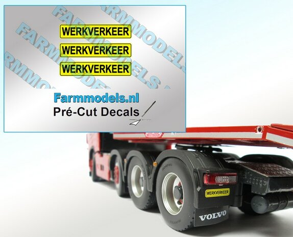 3x WERKVERKEER stickers 3 mm hoog Pr&eacute;-Cut Decals 1:32 Farmmodels.nl