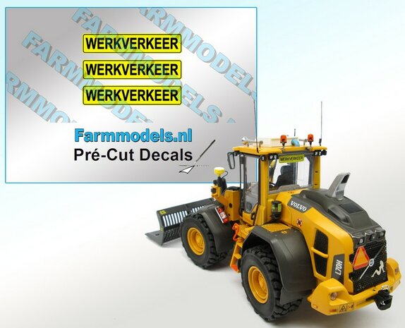 3x WERKVERKEER stickers 4 mm hoog Pr&eacute;-Cut Decals 1:32 Farmmodels.nl