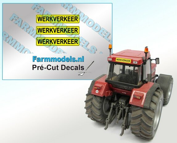 3x WERKVERKEER stickers 4 mm hoog Pr&eacute;-Cut Decals 1:32 Farmmodels.nl