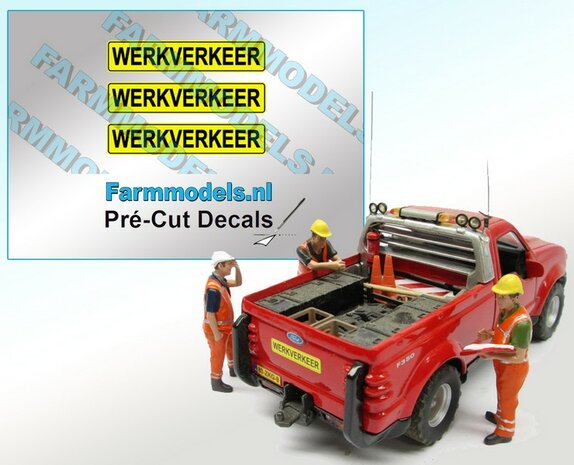 3x WERKVERKEER stickers 5 mm hoog Pr&eacute;-Cut Decals 1:32 Farmmodels.nl