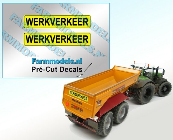 2x WERKVERKEER stickers 8 mm hoog Pr&eacute;-Cut Decals 1:32 Farmmodels.nl
