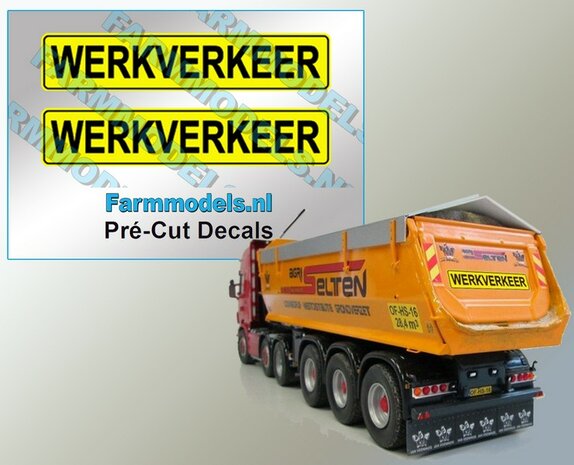 2x WERKVERKEER stickers 12 mm hoog Pr&eacute;-Cut Decals 1:32 Farmmodels.nl