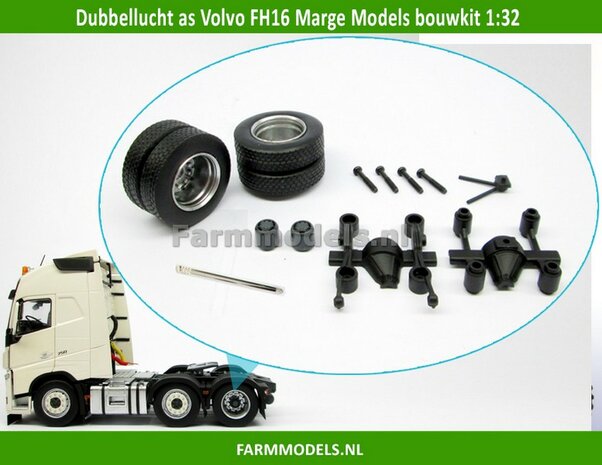 4x Dubbellucht banden &Oslash; 32.5 mm + eindkappen &amp; as-ophanging etc. Volvo FH16 MarGe Models BOUWKIT 1:32                    