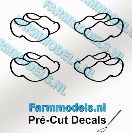 4x afb. Klompjes &quot;open&quot; ZWART op transparante stickers 4 mm hoog Pr&eacute;-Cut Decals 1:32 Farmmodels.nl