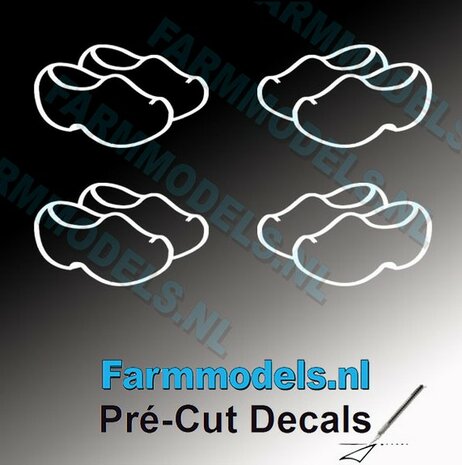 4x afb. Klompjes &quot;open&quot; WIT op transparante stickers 3 mm hoog Pr&eacute;-Cut Decals 1:32 Farmmodels.nl