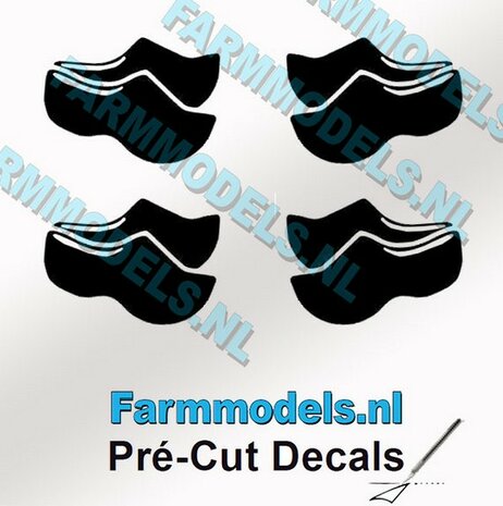 4x afb. Klompjes &quot;dicht&quot; ZWART op transparante stickers 3 mm hoog Pr&eacute;-Cut Decals 1:32 Farmmodels.nl