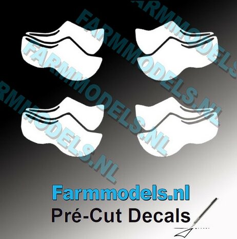 4x afb. Klompjes &quot;dicht&quot; WIT op transparante stickers 3 mm hoog Pr&eacute;-Cut Decals 1:32 Farmmodels.nl