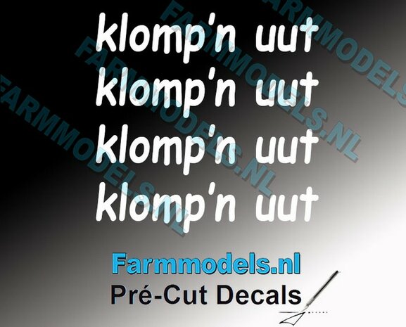 4x klomp&#039;n uut WIT op transparante stickers 1.7 mm hoog Pr&eacute;-Cut Decals 1:32 Farmmodels.nl