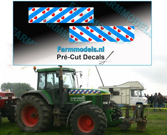 Friese Vlag stickers 2 stuks 20 x 80,6 mm Pr&eacute;-Cut Decals 1:32 Farmmodels.nl