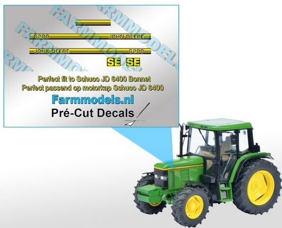 John Deere 6200 + SE type stickers/ Pr&eacute;-Cut Decals 1:32 Farmmodels.nl 