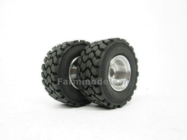 &Oslash; 47 mm: VOLVO L60H: 2x brede Shovel banden + Alu. velgen geschikt voor Volvo L60H serie agri Collectables 1:32  