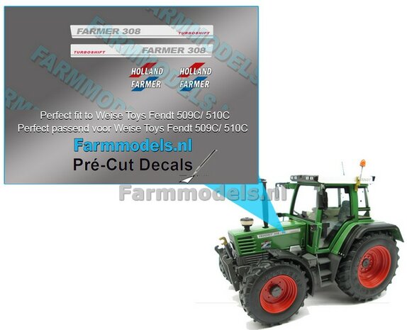 FENDT HOLLAND FARMER 308 TURBOMATIK type stickers Pr&eacute;-Cut Decals 1:32 Farmmodels.nl 