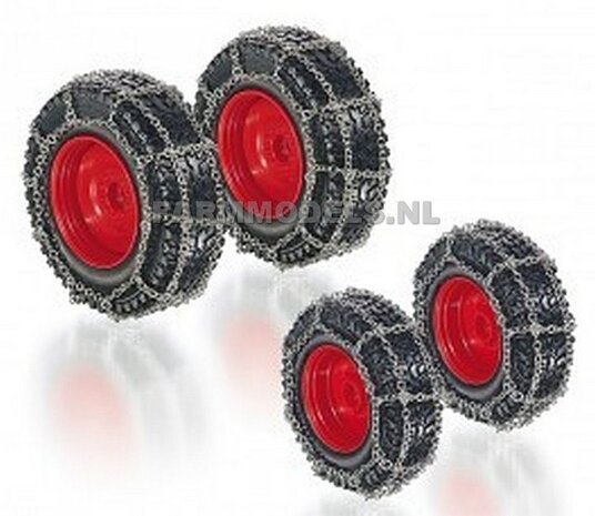 COMBI SET: 2x &Oslash; 50 mm + 2x &Oslash; 61 mm  Sneeuwketting en Banden set geschikt voor div. trekkers  1:32   Wiking WK7391