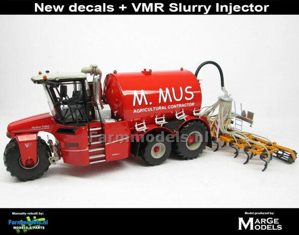 COMBISET: ND-VERVAET Hydro Trike XL, RED TANK + M. MUS LOGO +VMR VEENHUIS Bemester met verkruimelrollen 1:32 Marge Models  MM1819-MUS-5-COMBI