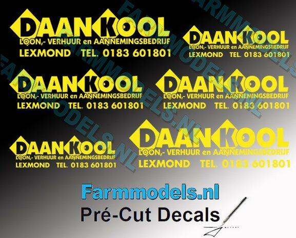 DAAN KOOL COMBI stickerset 6x GEEL op transparante folie Pr&eacute;-Cut Decals 1:32 Farmmodels.nl