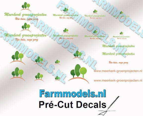 Meerkerk Groenvoorziening COMBI stickerset 21x op transparante folie Pr&eacute;-Cut Decals 1:32 Farmmodels.nl
