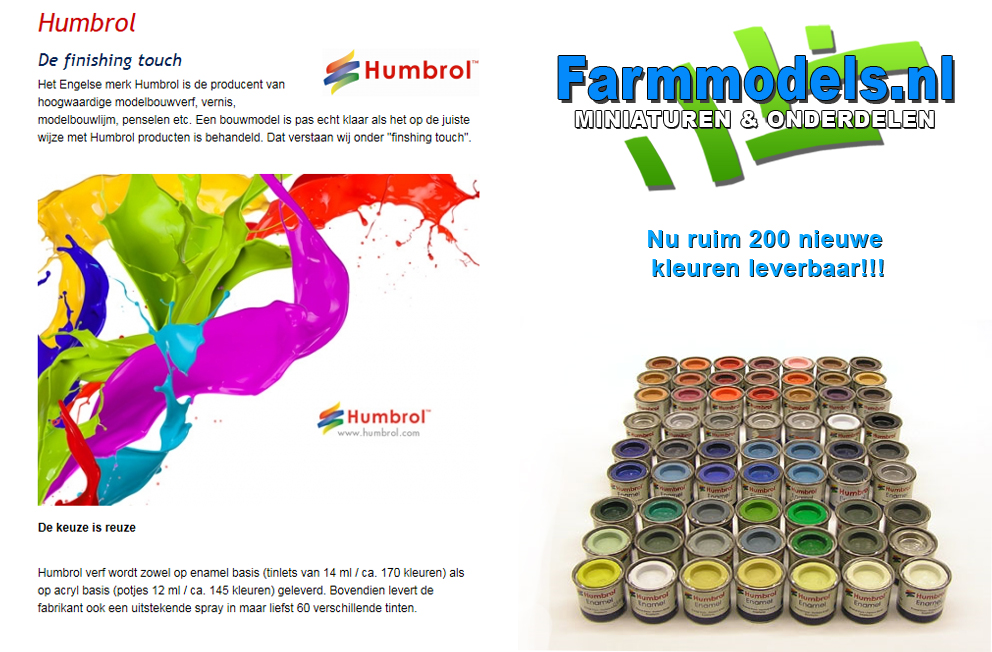 schaduw Rationeel Spelen met Leverbaar: Ruim 200 nieuwe HUMBROL kleuren, perfect voor Landbouw en  afwerking - Farmmodels - Miniaturen - Onderdelen - Stickers - Banden